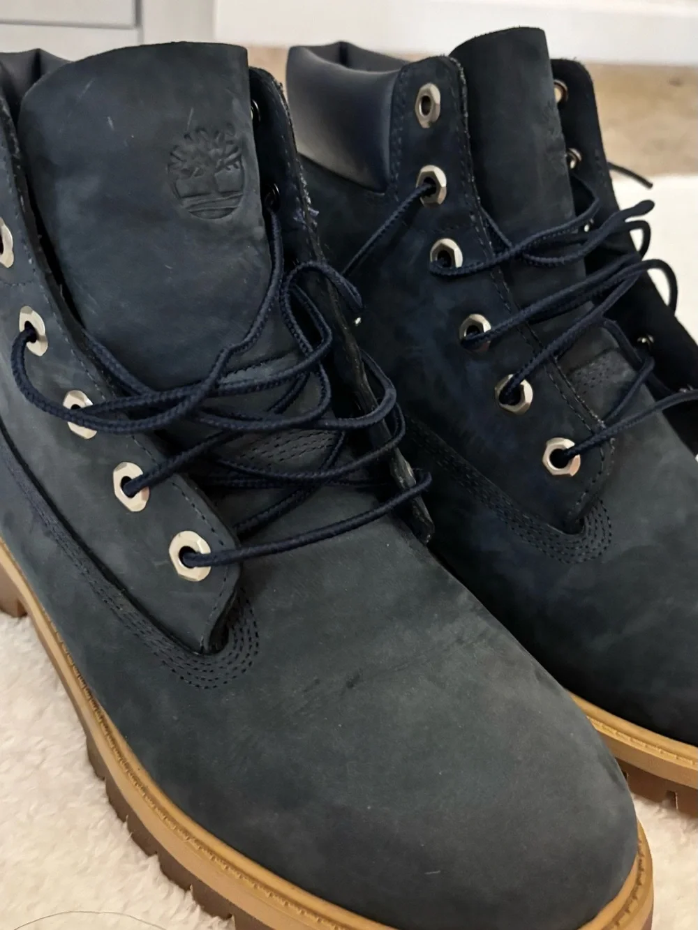 Timberland Navy Nubuck Lace-Up Work Boots with Tan Lug Sole